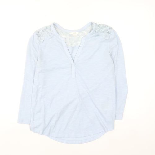 H&M Women Blue Lace Shoulder Long Sleeve V-Neck Blouse XS