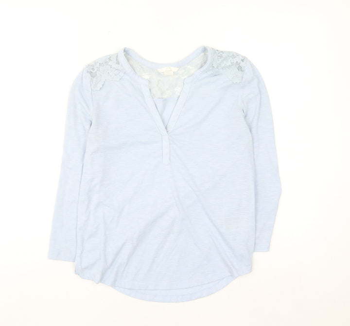 H&M Women Blue Lace Shoulder Long Sleeve V-Neck Blouse XS