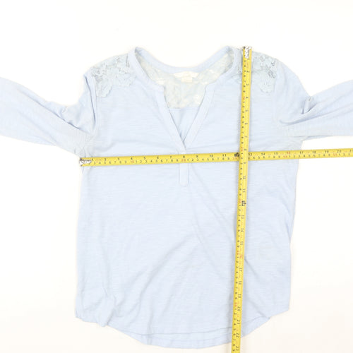 H&M Women Blue Lace Shoulder Long Sleeve V-Neck Blouse XS