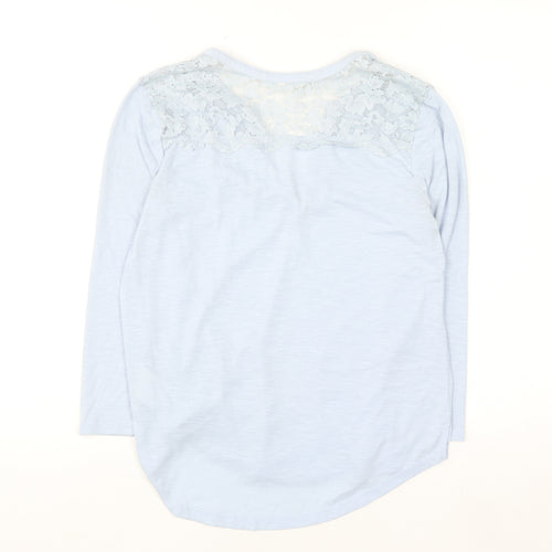 H&M Women Blue Lace Shoulder Long Sleeve V-Neck Blouse XS