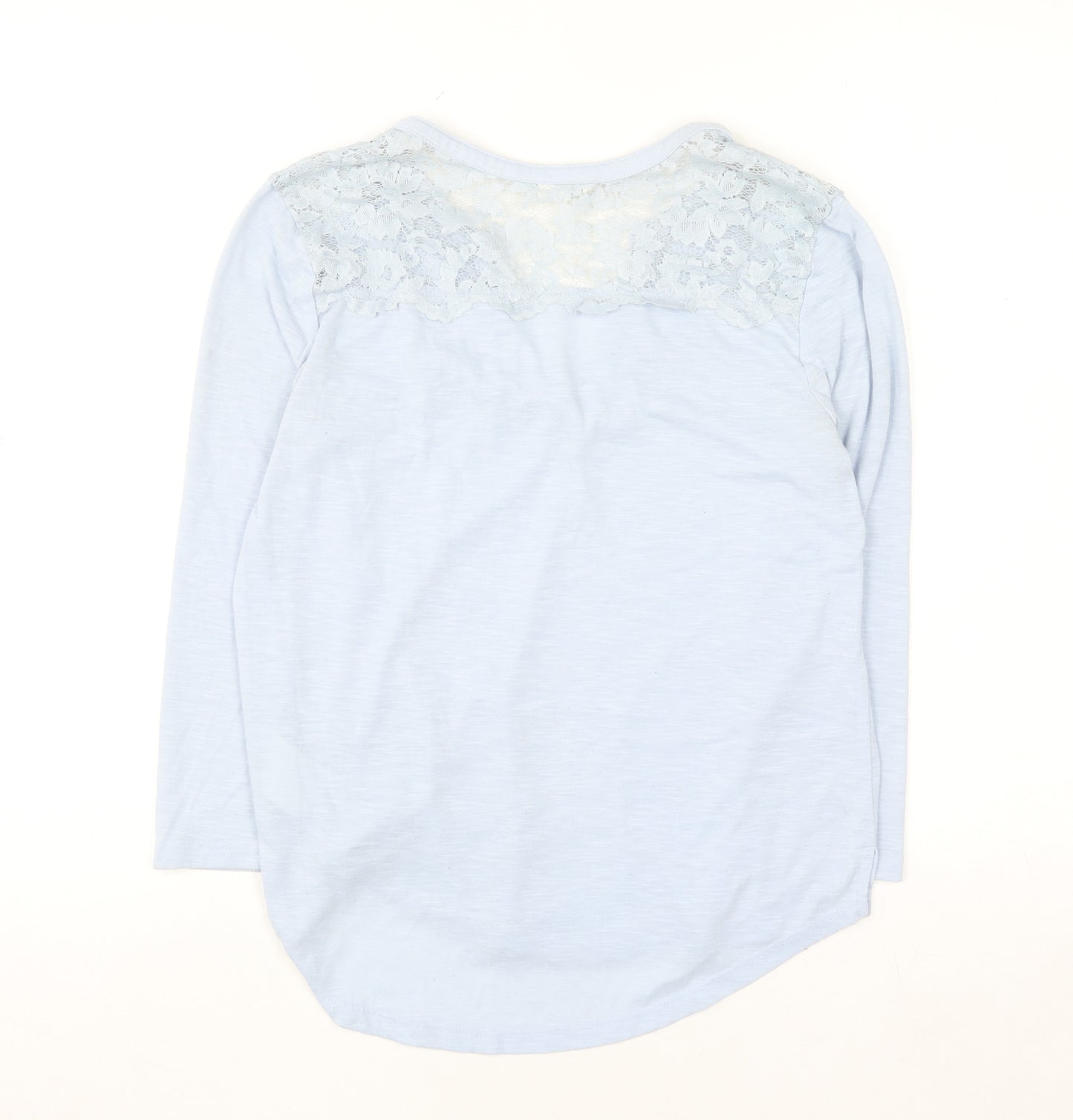 H&M Women Blue Lace Shoulder Long Sleeve V-Neck Blouse XS