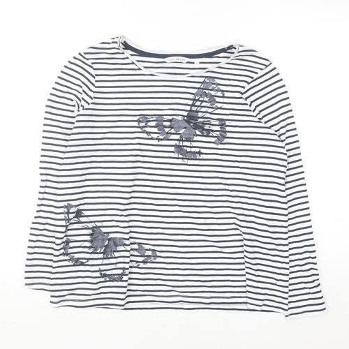 Next Petite Women’s White Navy Striped Cotton Long Sleeve T-Shirt Size 16