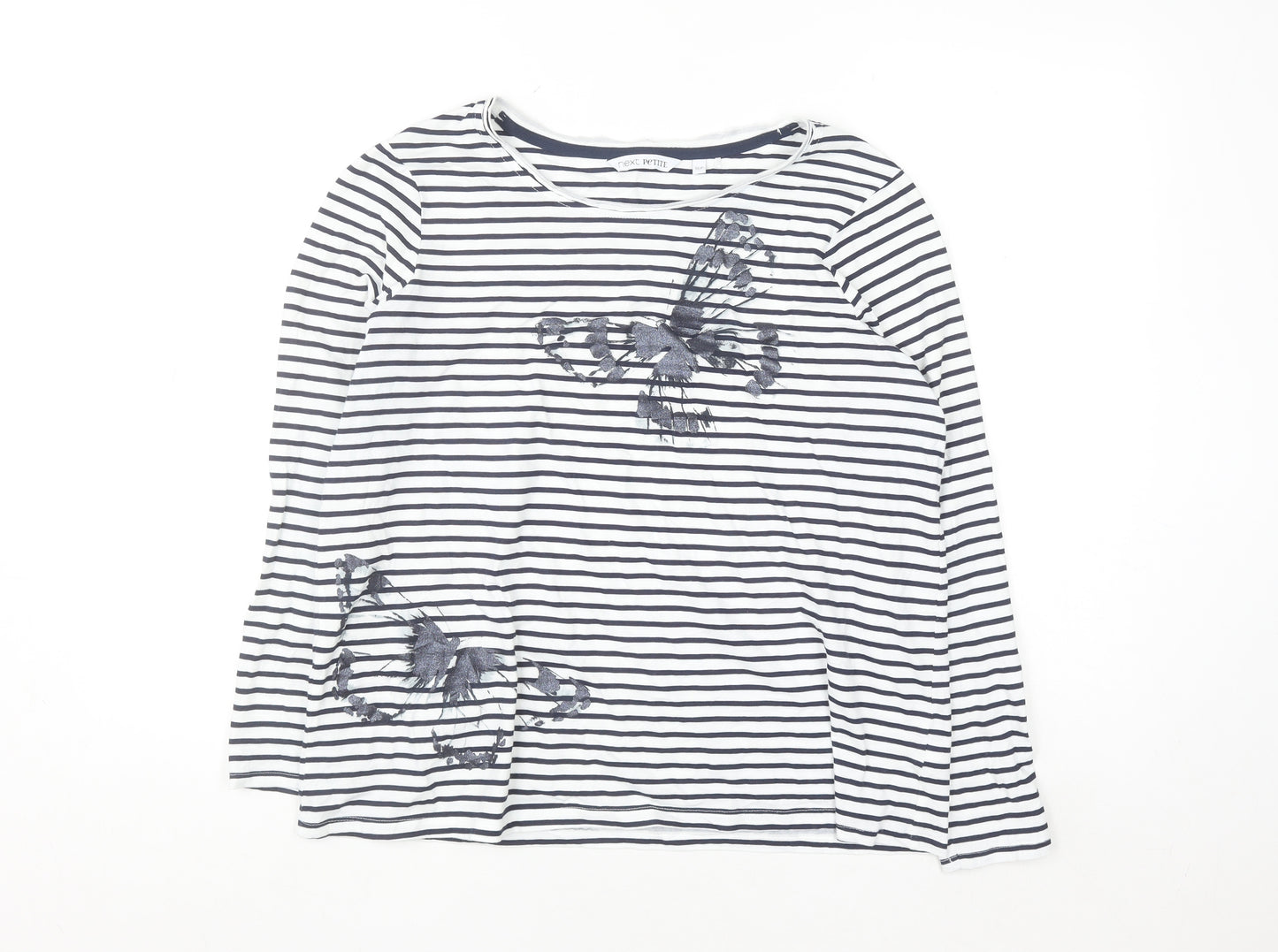 Next Petite Women’s White Navy Striped Cotton Long Sleeve T-Shirt Size 16