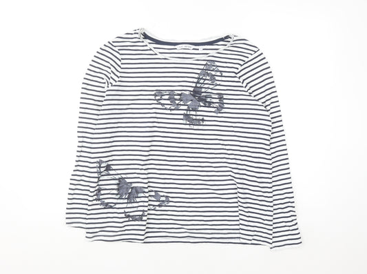 Next Petite Women’s White Navy Striped Cotton Long Sleeve T-Shirt Size 16