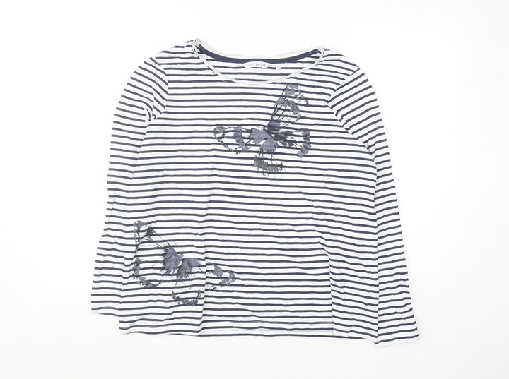 Next Petite Women’s White Navy Striped Cotton Long Sleeve T-Shirt Size 16
