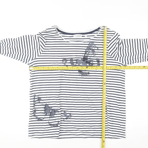 Next Petite Women’s White Navy Striped Cotton Long Sleeve T-Shirt Size 16