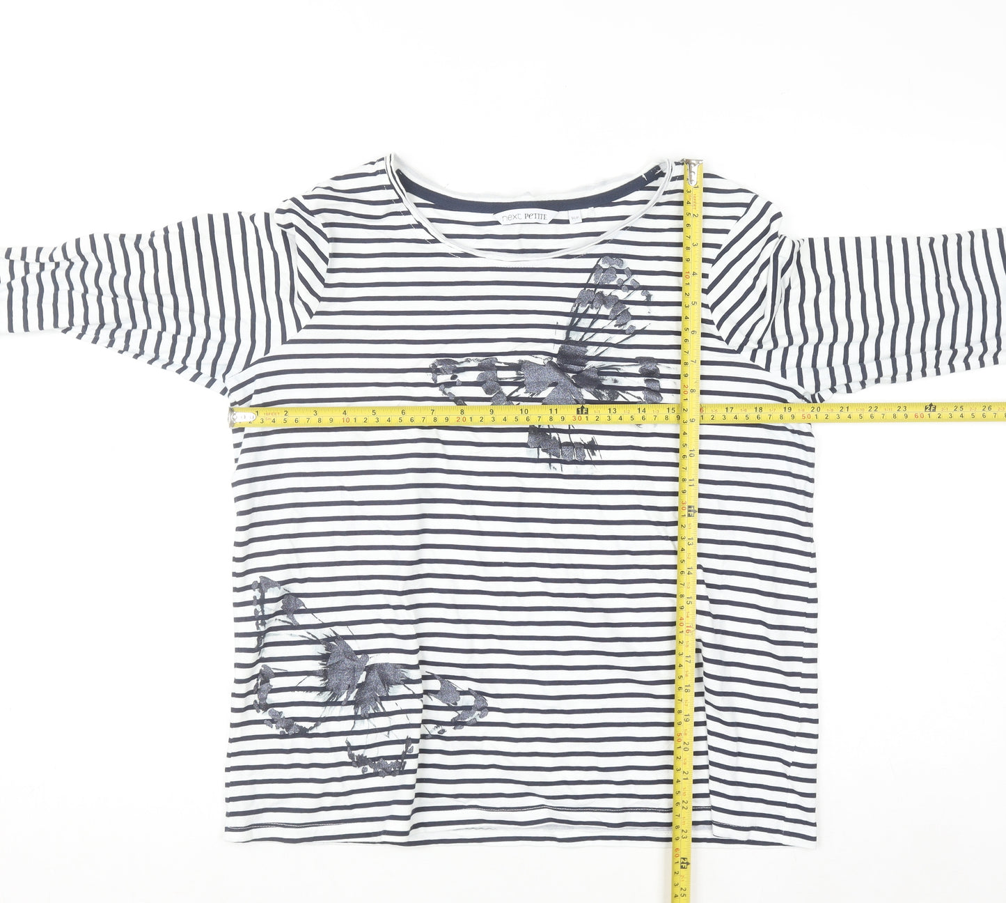 Next Petite Women’s White Navy Striped Cotton Long Sleeve T-Shirt Size 16