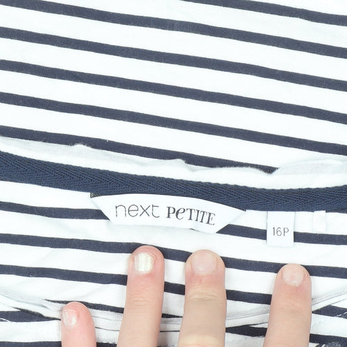 Next Petite Women’s White Navy Striped Cotton Long Sleeve T-Shirt Size 16