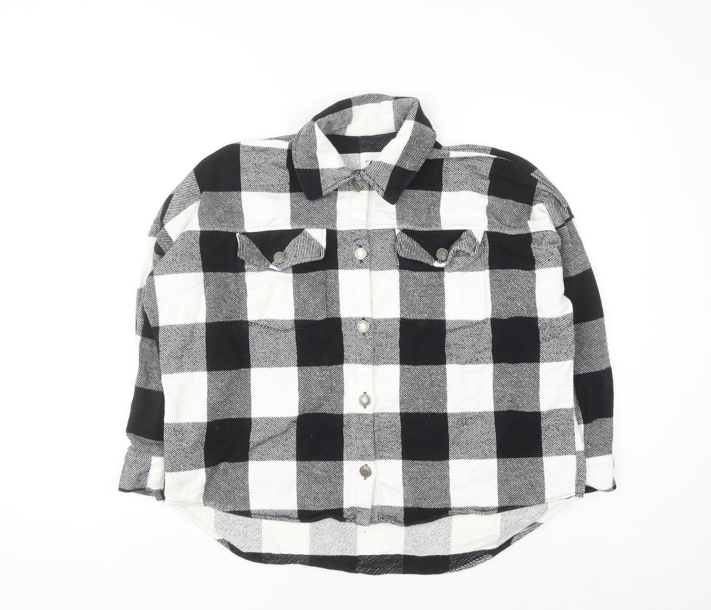 Zara Women's Black & White Check Flannel Button-Up Shirt XS