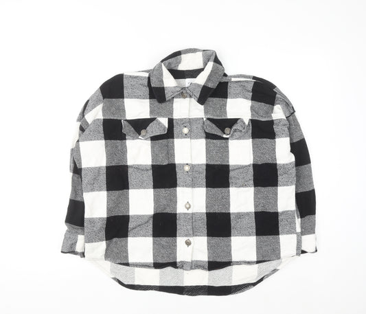 Zara Women's Black & White Check Flannel Button-Up Shirt XS