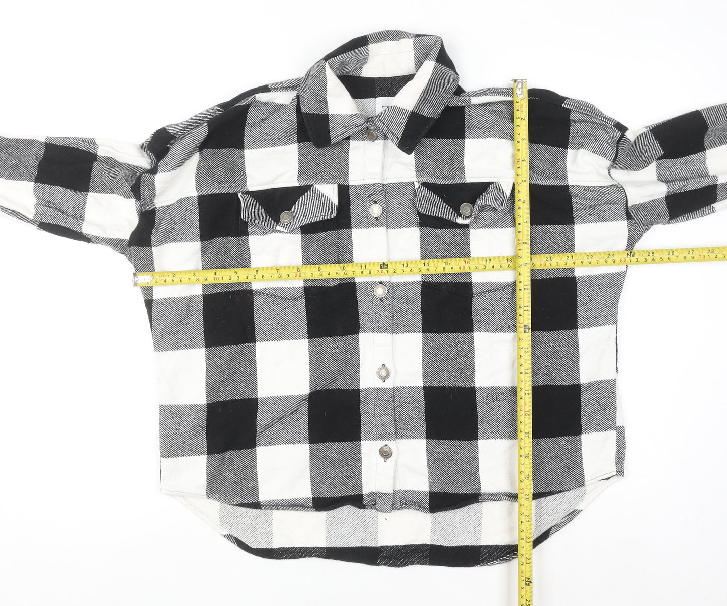 Zara Women's Black & White Check Flannel Button-Up Shirt XS