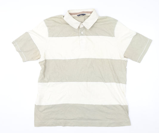 Marks and Spencer Blue Harbour Men's Beige Stripe Cotton Polo XL