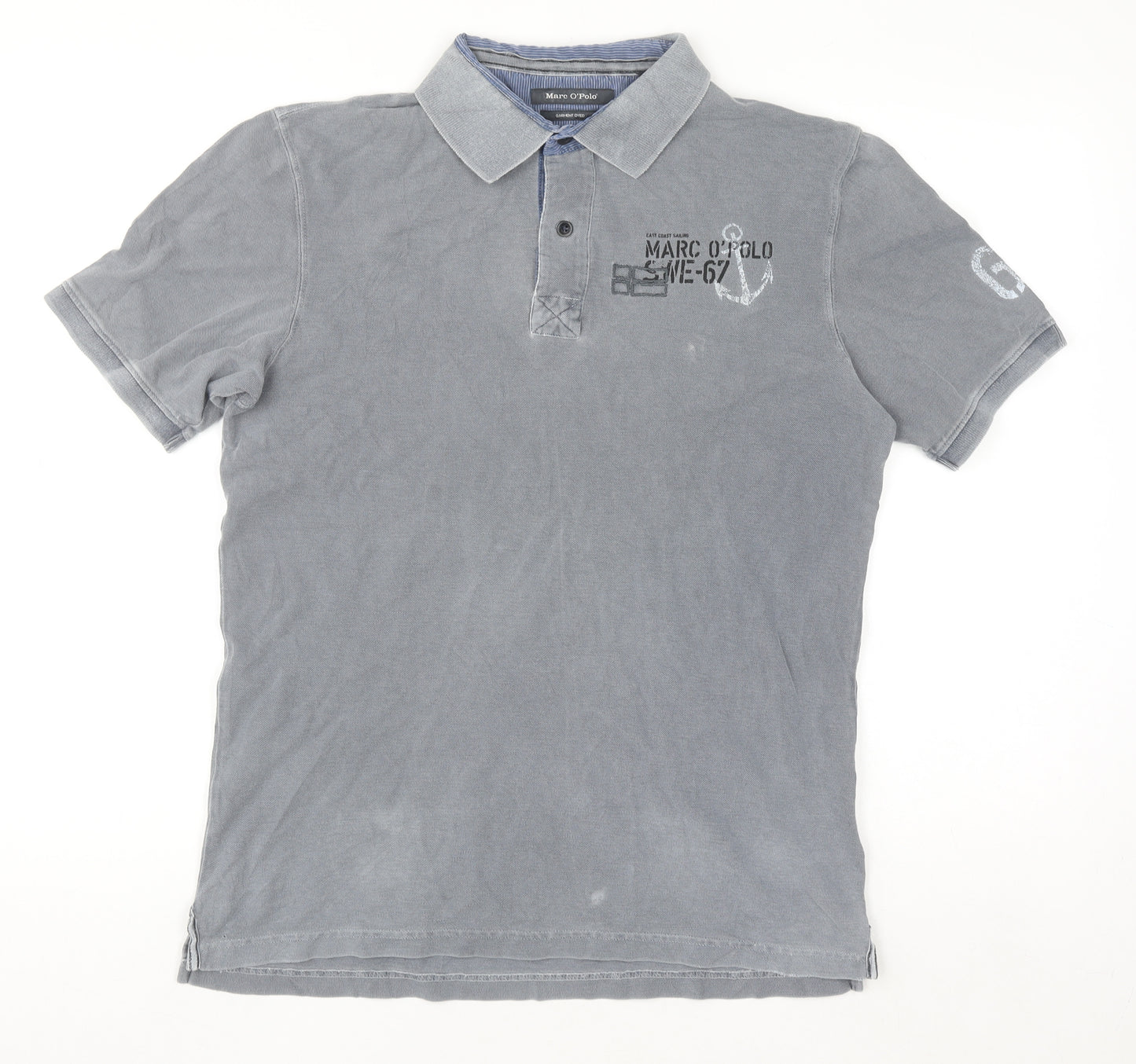 Marc O'Polo Men's Grey Nautical Embroidered Polo Shirt Size M