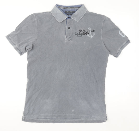 Marc O'Polo Men's Grey Nautical Embroidered Polo Shirt Size M