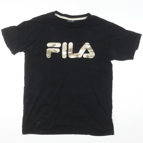 Fila Men's Black Camouflage Logo Cotton Short Sleeve T-Shirt Size S