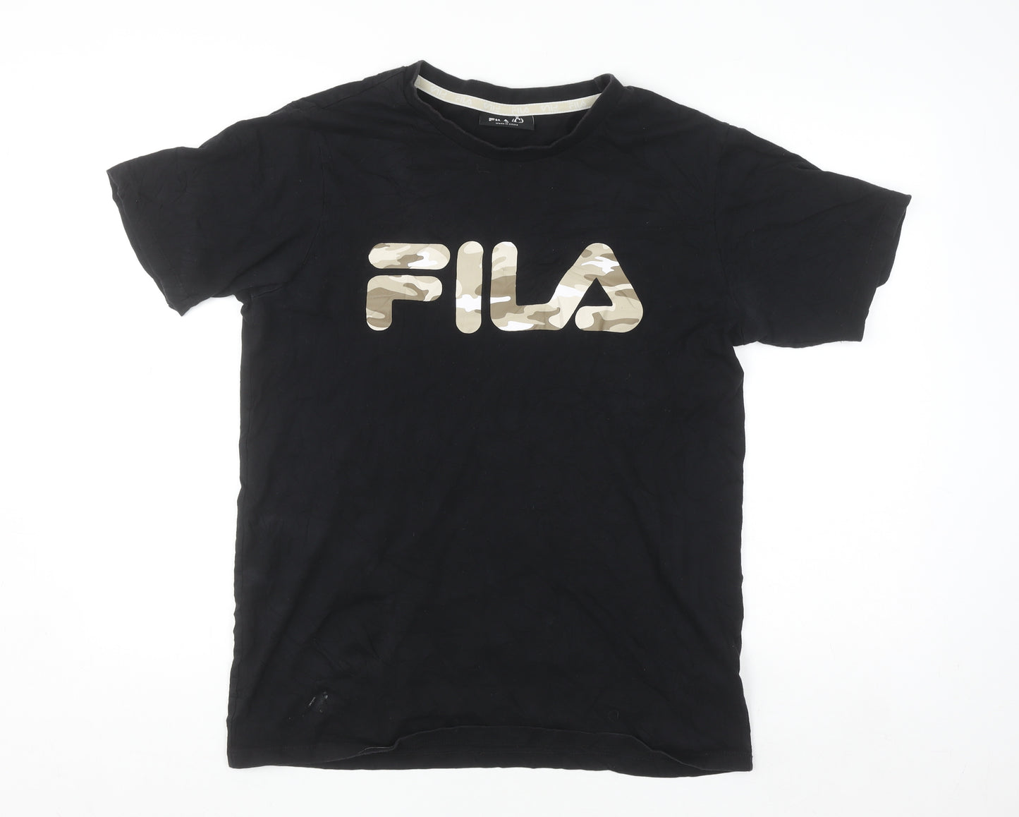 Fila Men's Black Camouflage Logo Cotton Short Sleeve T-Shirt Size S