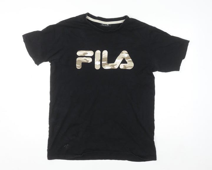 Fila Men's Black Camouflage Logo Cotton Short Sleeve T-Shirt Size S