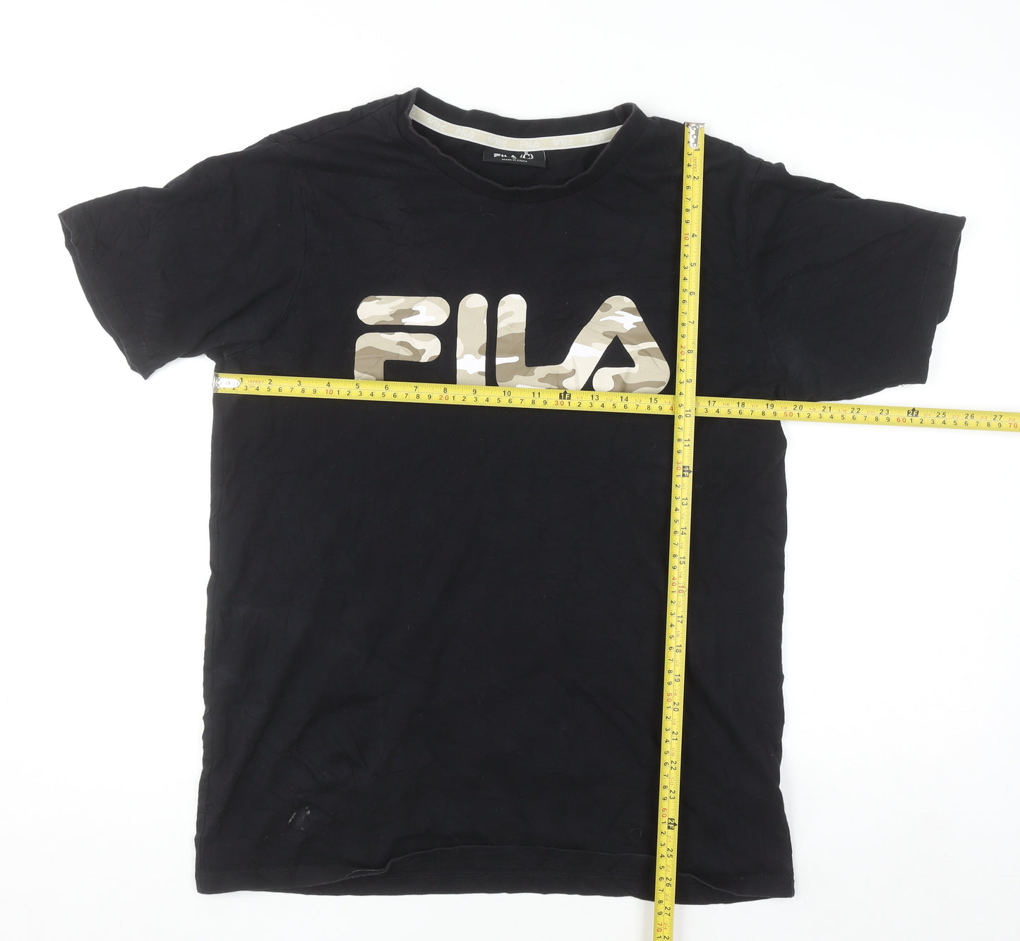 Fila Men's Black Camouflage Logo Cotton Short Sleeve T-Shirt Size S