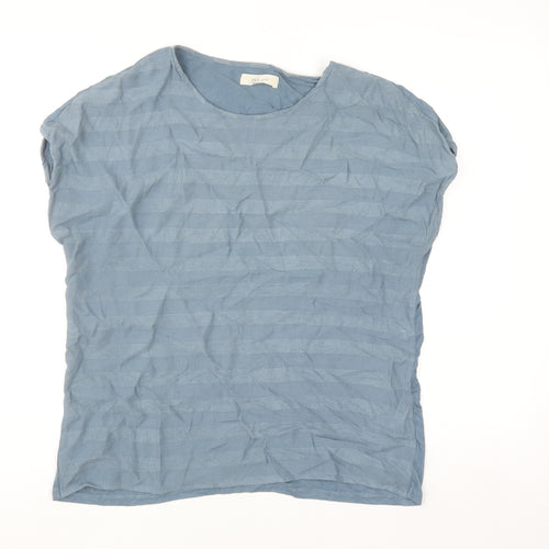 Marks and Spencer Per Una Women's Blue Striped Short Sleeve Viscose Tee Size 14