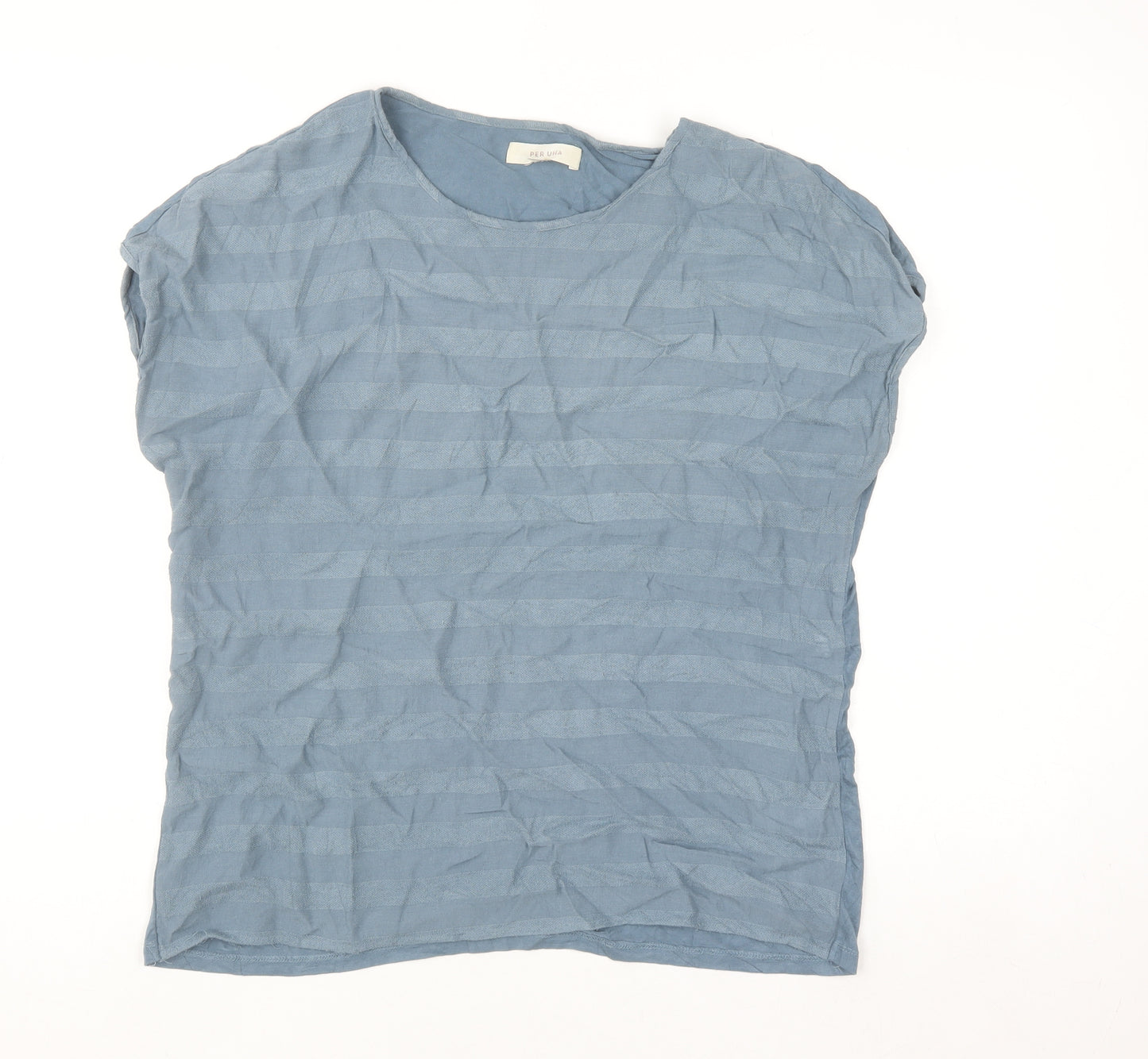 Marks and Spencer Per Una Women's Blue Striped Short Sleeve Viscose Tee Size 14