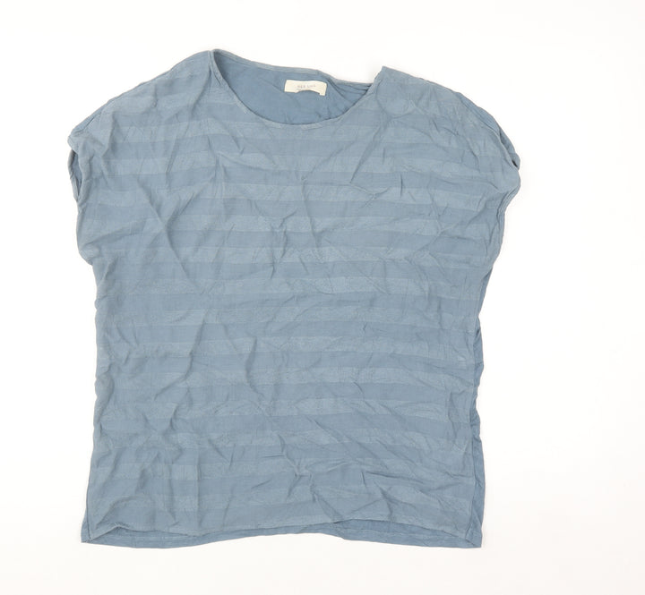 Marks and Spencer Per Una Women's Blue Striped Short Sleeve Viscose Tee Size 14