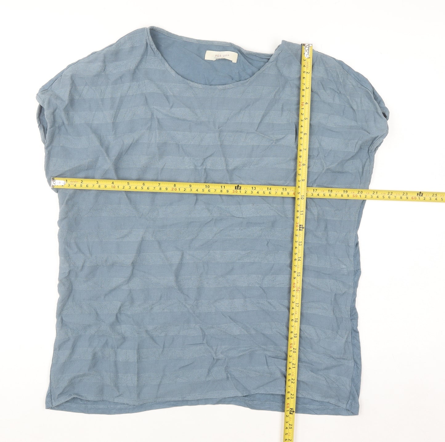 Marks and Spencer Per Una Women's Blue Striped Short Sleeve Viscose Tee Size 14