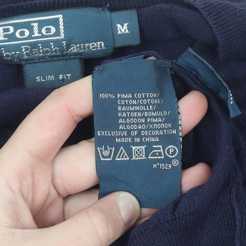 Ralph Lauren Men's Blue V-Neck Slim Fit Cotton Jumper M