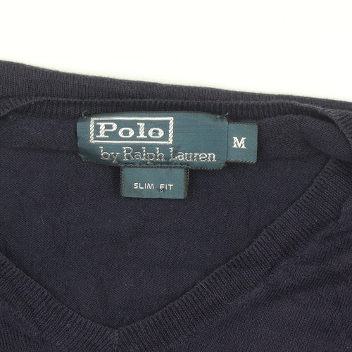 Ralph Lauren Men's Blue V-Neck Slim Fit Cotton Jumper M