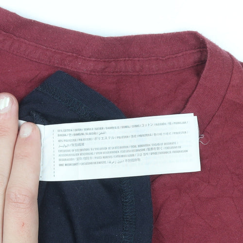 Hollister Men's Red and Navy Striped V-Neck T-Shirt L