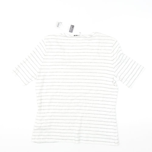 Betty Barclay Women’s Grey Striped Beaded Cotton T-Shirt Size 16