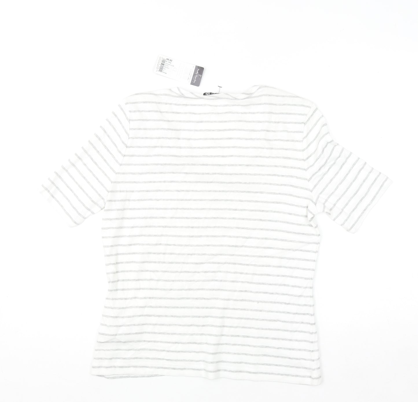 Betty Barclay Women’s Grey Striped Beaded Cotton T-Shirt Size 16
