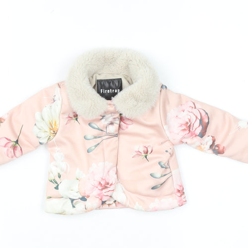 Firetrap Baby Girls Pink Floral Faux Fur Collar Puffer Jacket 0-6 Months