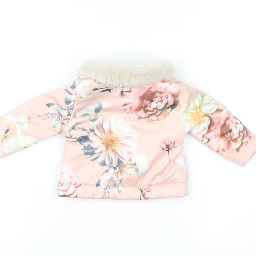 Firetrap Baby Girls Pink Floral Faux Fur Collar Puffer Jacket 0-6 Months