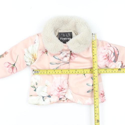 Firetrap Baby Girls Pink Floral Faux Fur Collar Puffer Jacket 0-6 Months