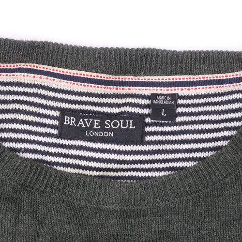 Brave Soul Men’s Green Crew Neck Pullover Jumper Size L
