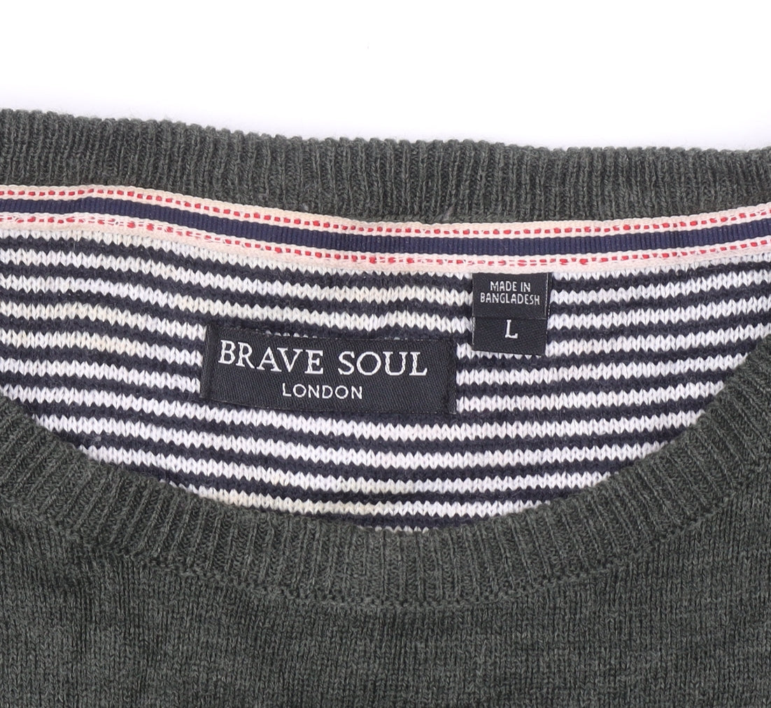 Brave Soul Men’s Green Crew Neck Pullover Jumper Size L