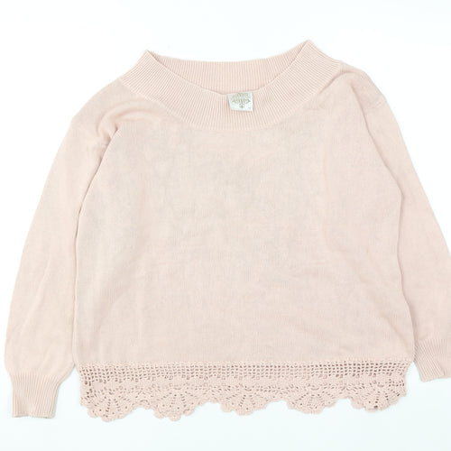 River Island Women's Pink Cotton Crochet Hem Jumper Size 10