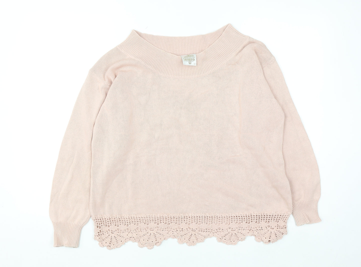 River Island Women's Pink Cotton Crochet Hem Jumper Size 10