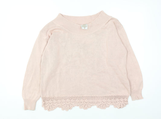 River Island Women's Pink Cotton Crochet Hem Jumper Size 10
