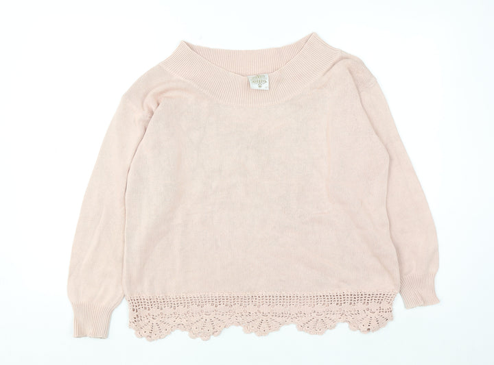 River Island Women's Pink Cotton Crochet Hem Jumper Size 10