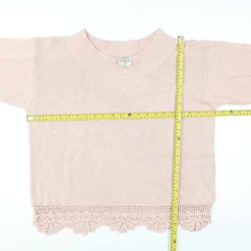 River Island Women's Pink Cotton Crochet Hem Jumper Size 10