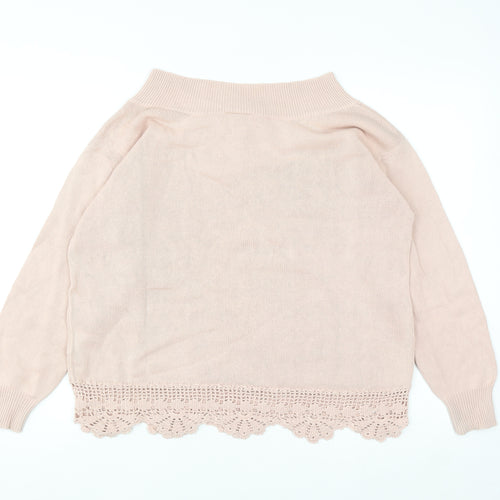River Island Women's Pink Cotton Crochet Hem Jumper Size 10