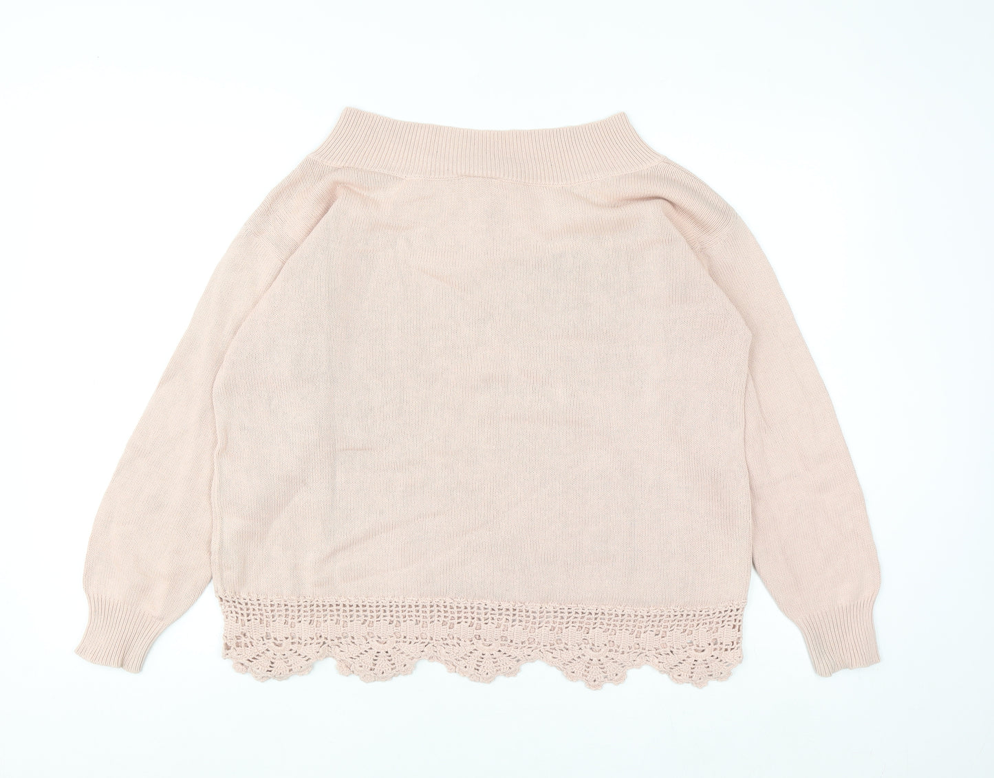 River Island Women's Pink Cotton Crochet Hem Jumper Size 10