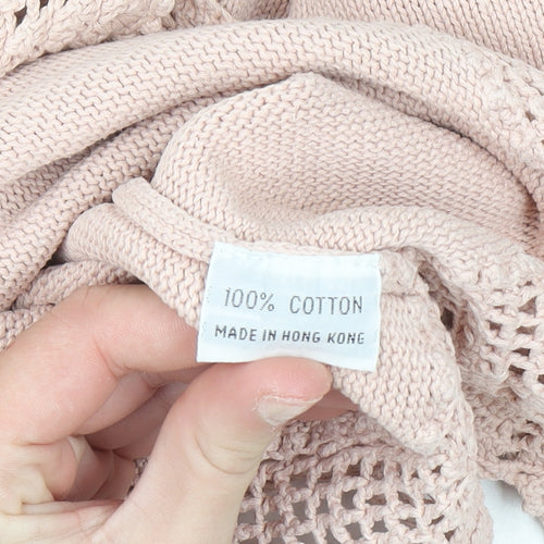 River Island Women's Pink Cotton Crochet Hem Jumper Size 10