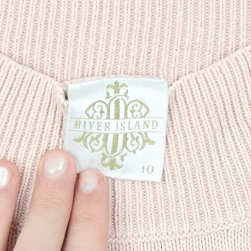 River Island Women's Pink Cotton Crochet Hem Jumper Size 10