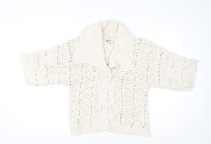 Roch John Rocha Women Ivory Size 12 Knit Short Sleeve Cardigan