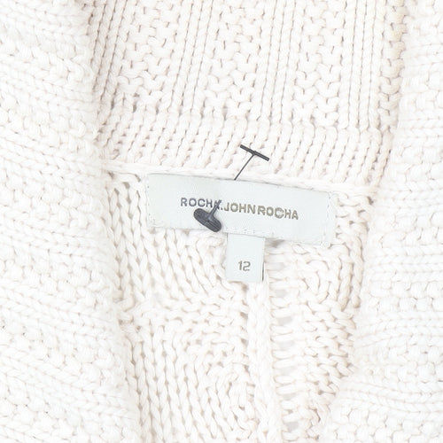 Roch John Rocha Women Ivory Size 12 Knit Short Sleeve Cardigan