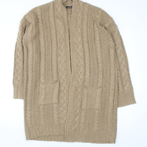Boohoo Women Beige Cable-Knit Cardigan S/M Long Sleeve Open Front