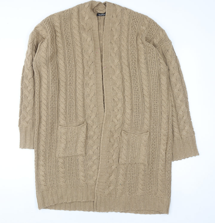 Boohoo Women Beige Cable-Knit Cardigan S/M Long Sleeve Open Front