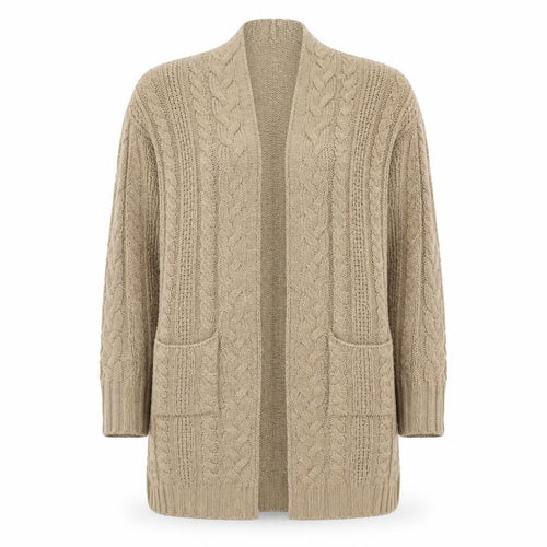 Boohoo Women Beige Cable-Knit Cardigan S/M Long Sleeve Open Front